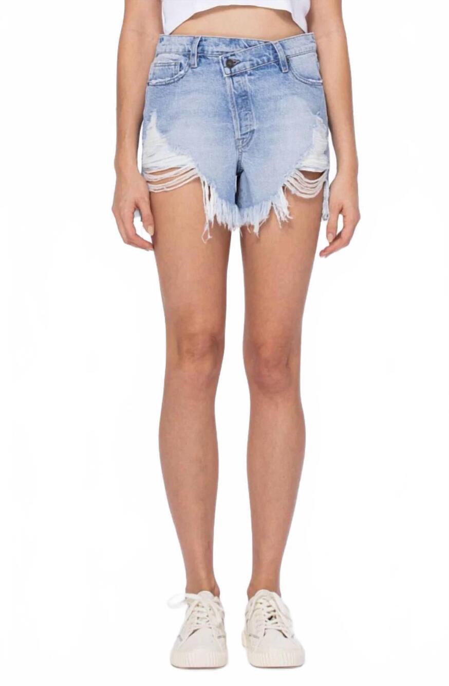 NEW HIDDEN asymmetrical waistband sofie jean shorts in light wash denim